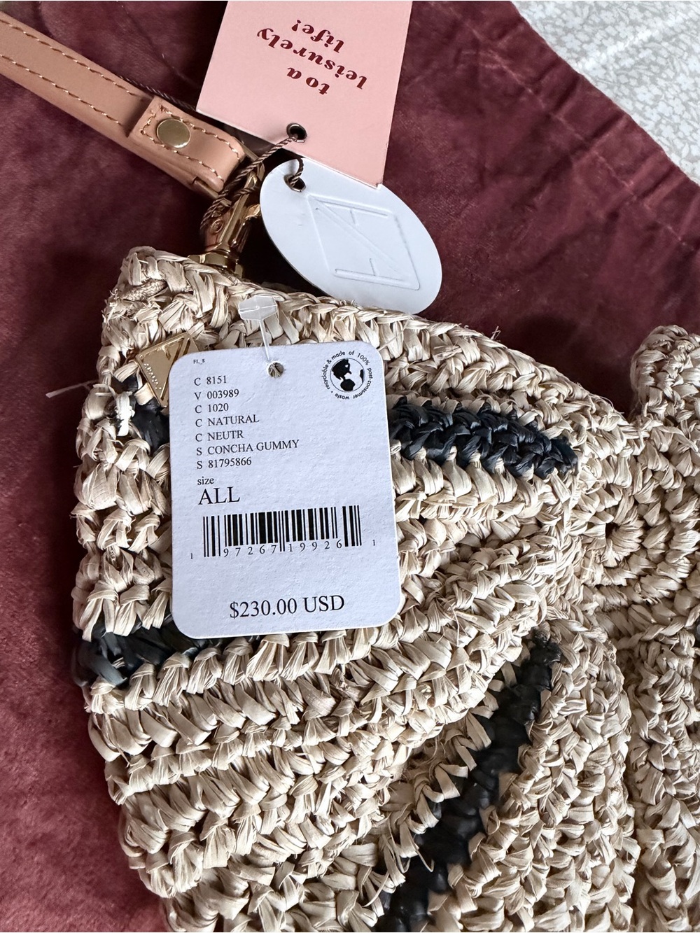 Free People Natural Straw Round Wristlet with Black Accents - Picture 4 of 6